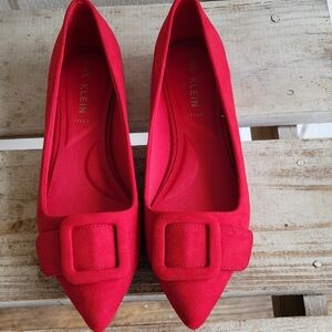Anne Klein Bold Red Buckle Scarlet Flats
